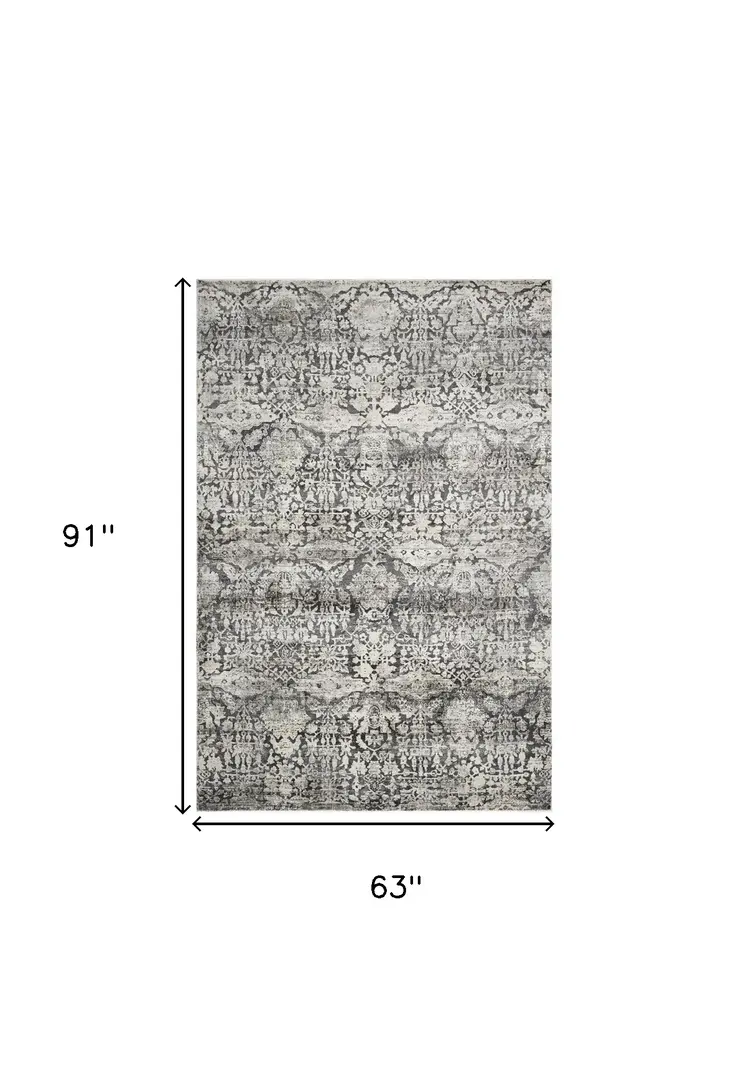 5' X 8' Gray Floral Area Rug