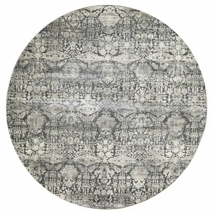 8' Light Gray And Dark Gray Abstract Distressed Round Rug