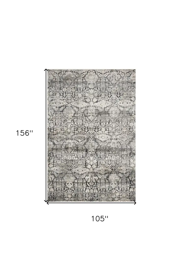 9' X 13' Gray Floral Area Rug