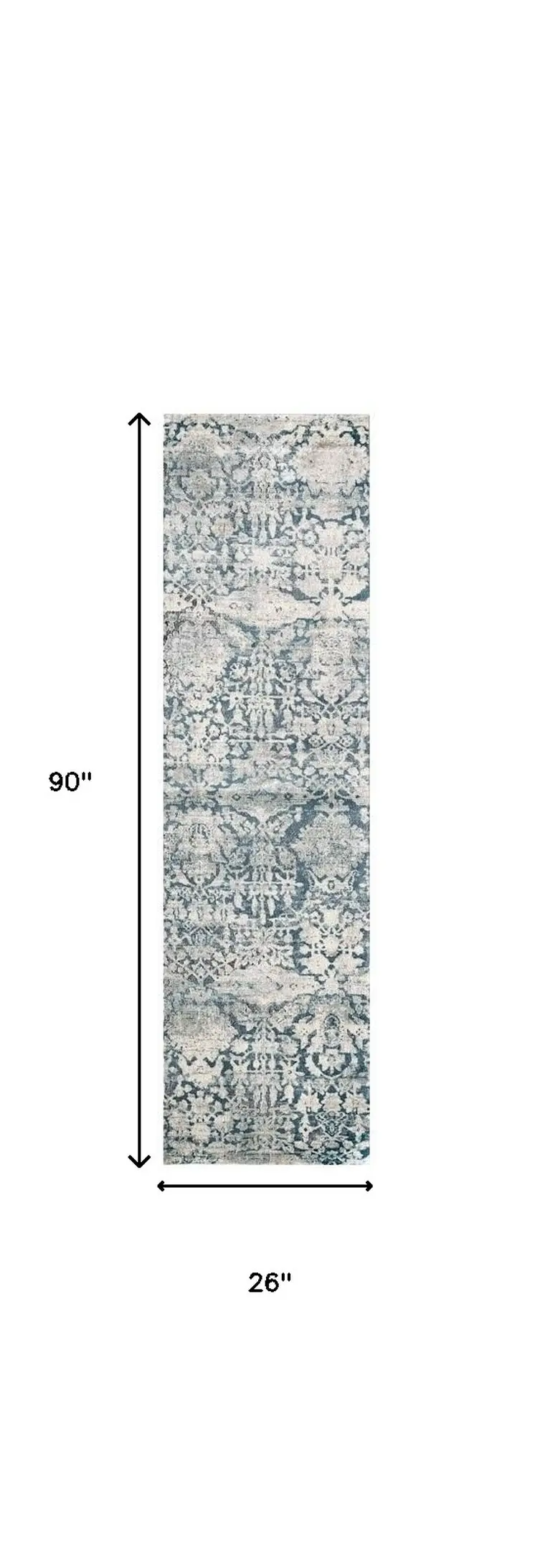 8' Teal Floral Runner Rug