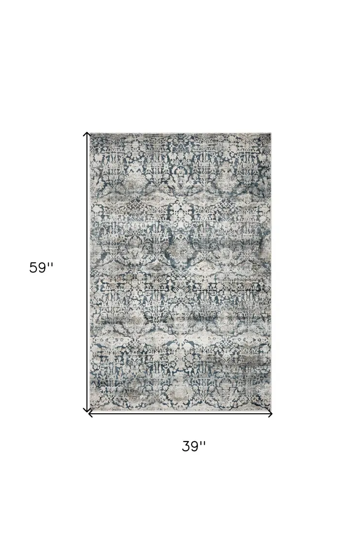 3' X 5' Teal Floral Area Rug