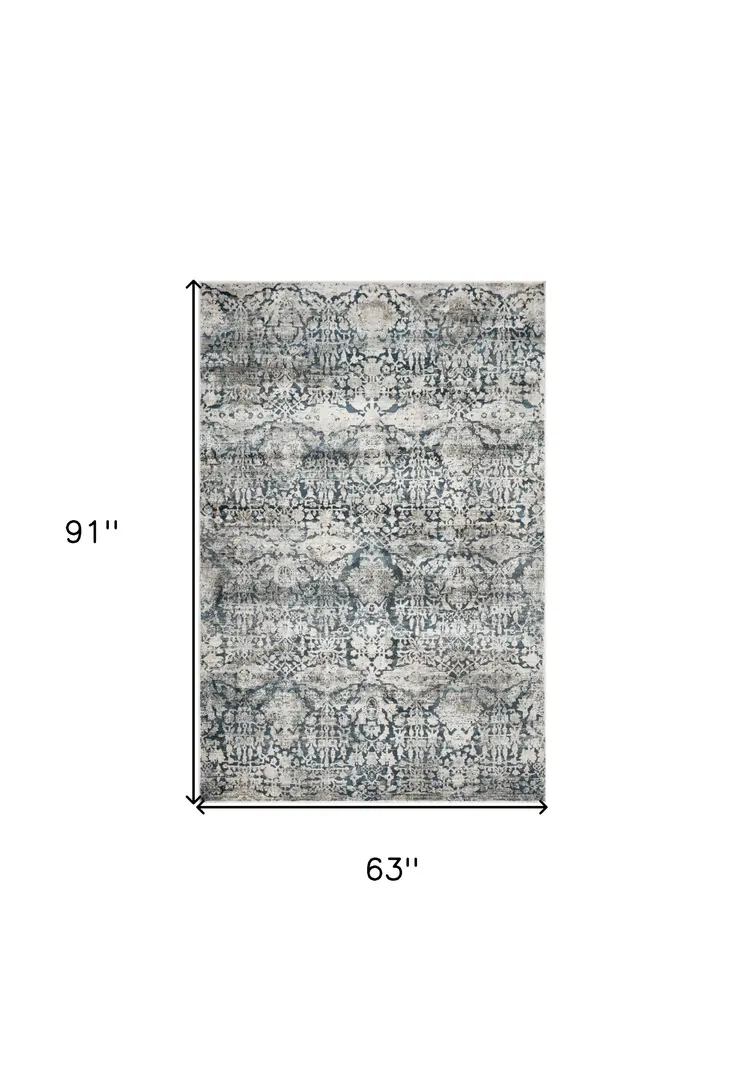 5' X 8' Teal Floral Area Rug