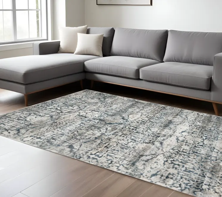 9' X 13' Teal Floral Area Rug