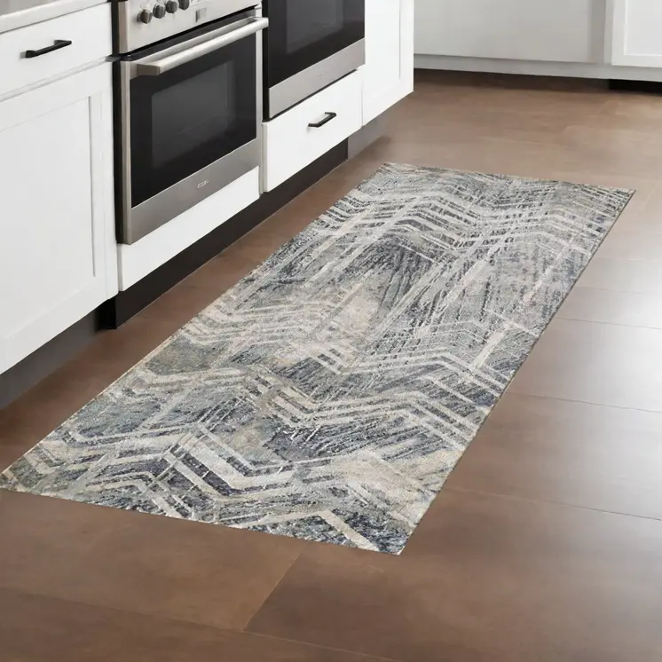 8' Gray Chevron Runner Rug