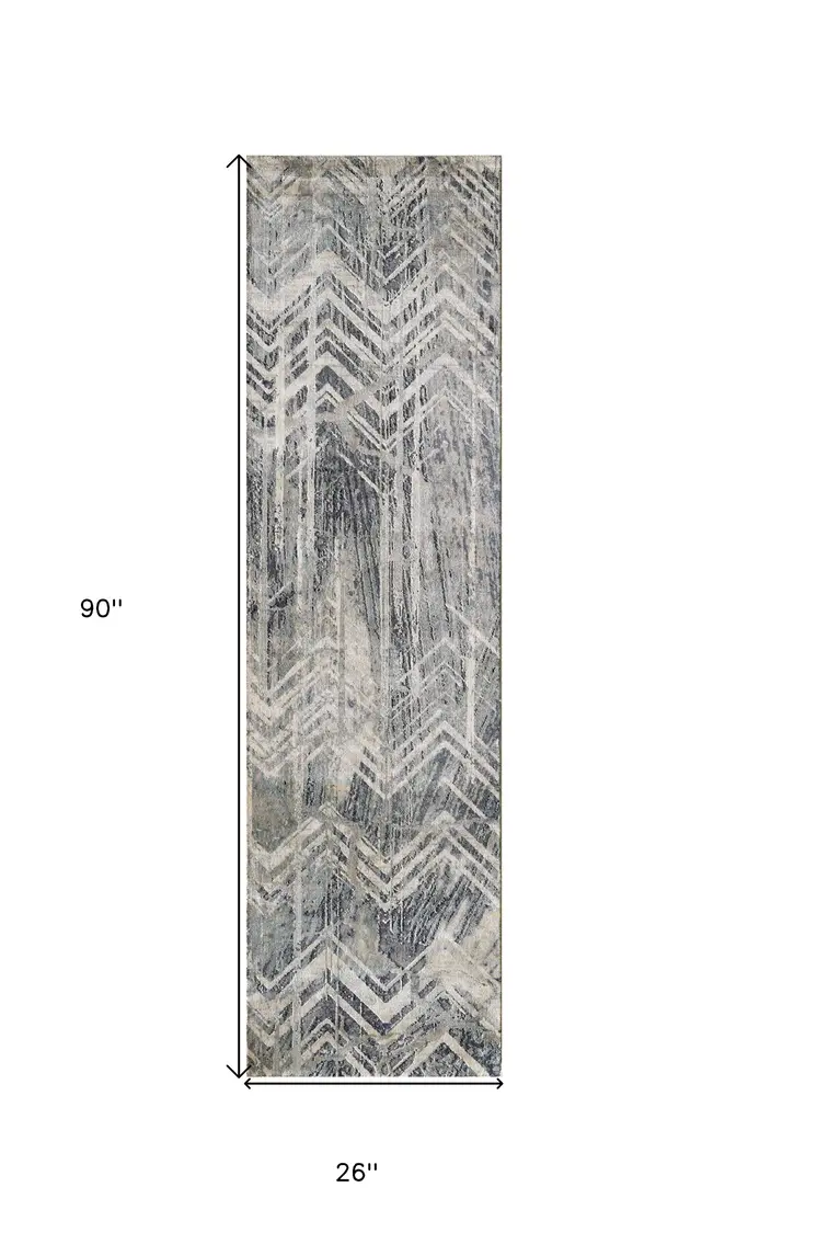 8' Gray Chevron Runner Rug