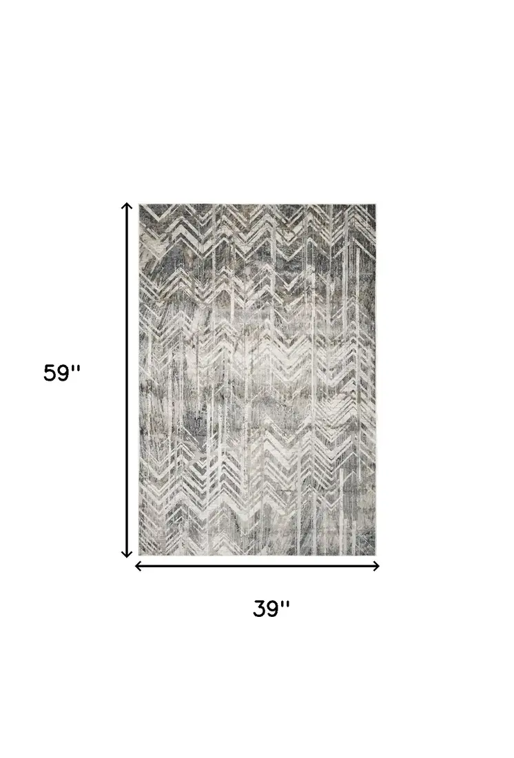 3' X 5' Gray Chevron Area Rug