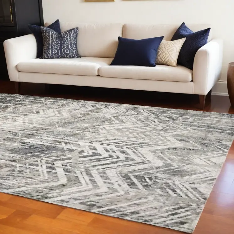 9' X 13' Gray Chevron Area Rug