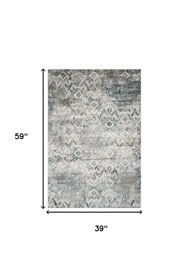 3' X 5' Teal Geometric Area Rug