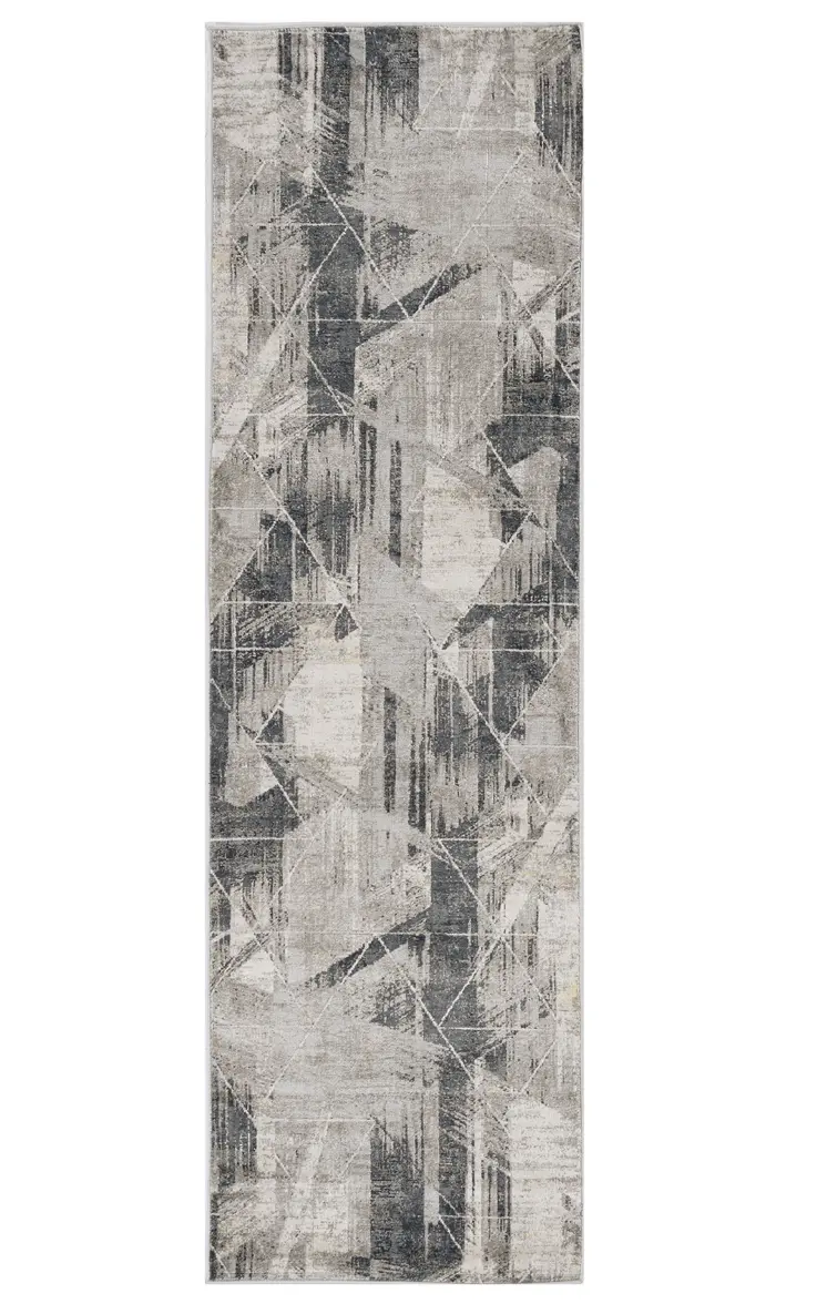8' Gray Abstract Runner Rug