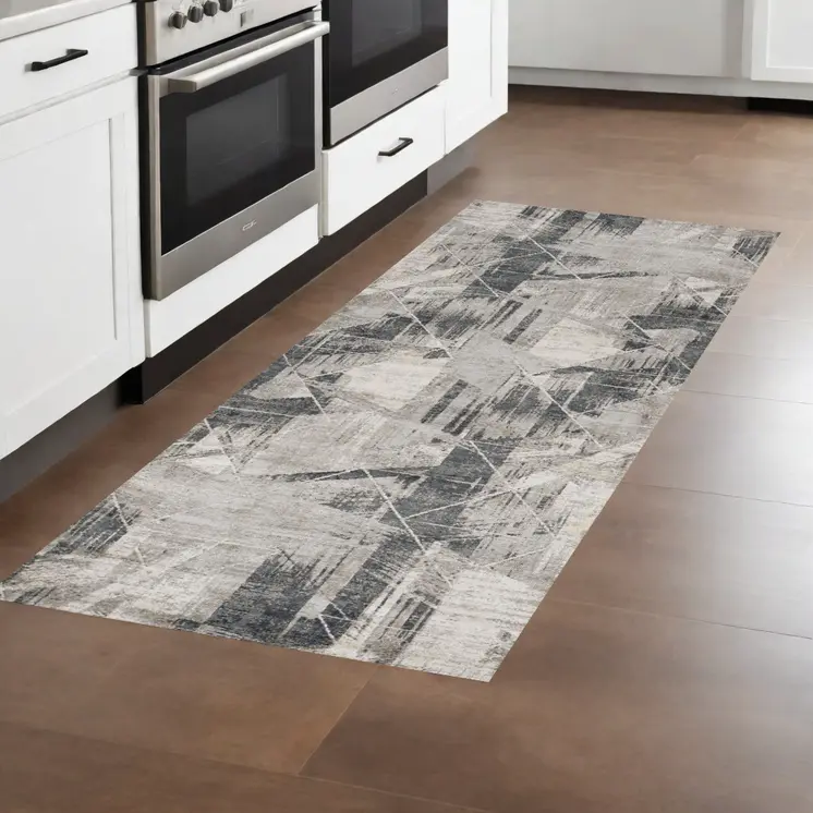 8' Gray Abstract Runner Rug