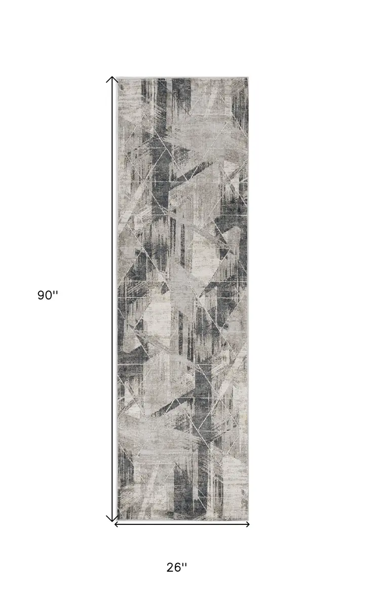 8' Gray Abstract Runner Rug