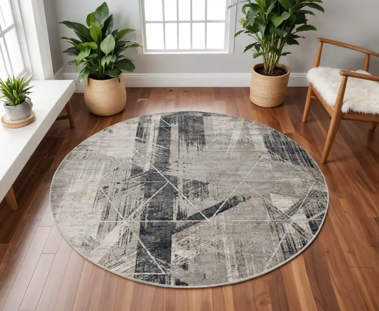 8' X 8' Gray Geometric Area Rug