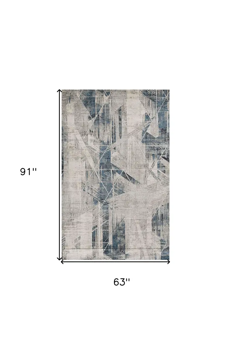 5' X 8' Blue and Gray Abstract Area Rug