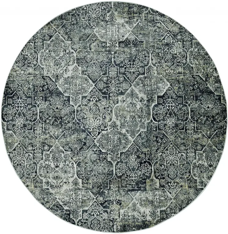 8' Gray Quatrefoil Round Rug
