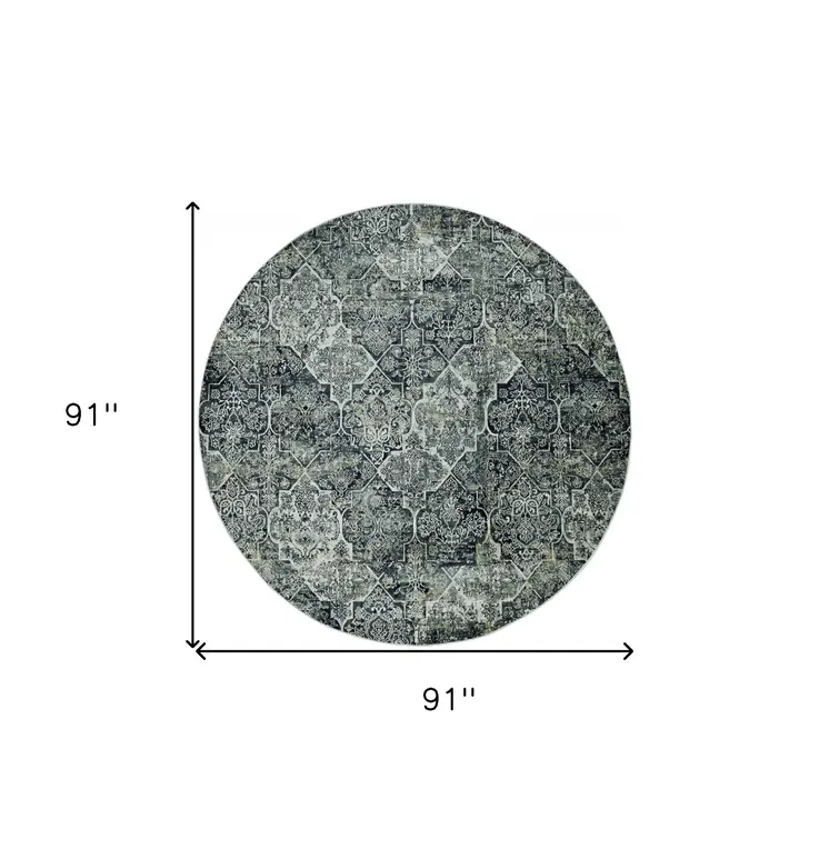 8' Gray Quatrefoil Round Rug