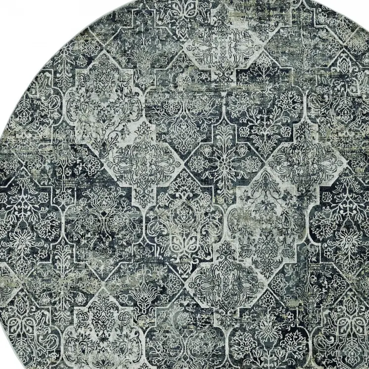 8' Gray Quatrefoil Round Rug