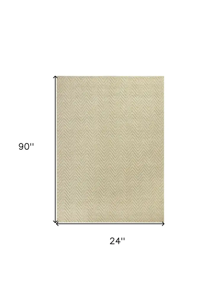7' Ivory Jute Chevron Hand Woven Runner Rug