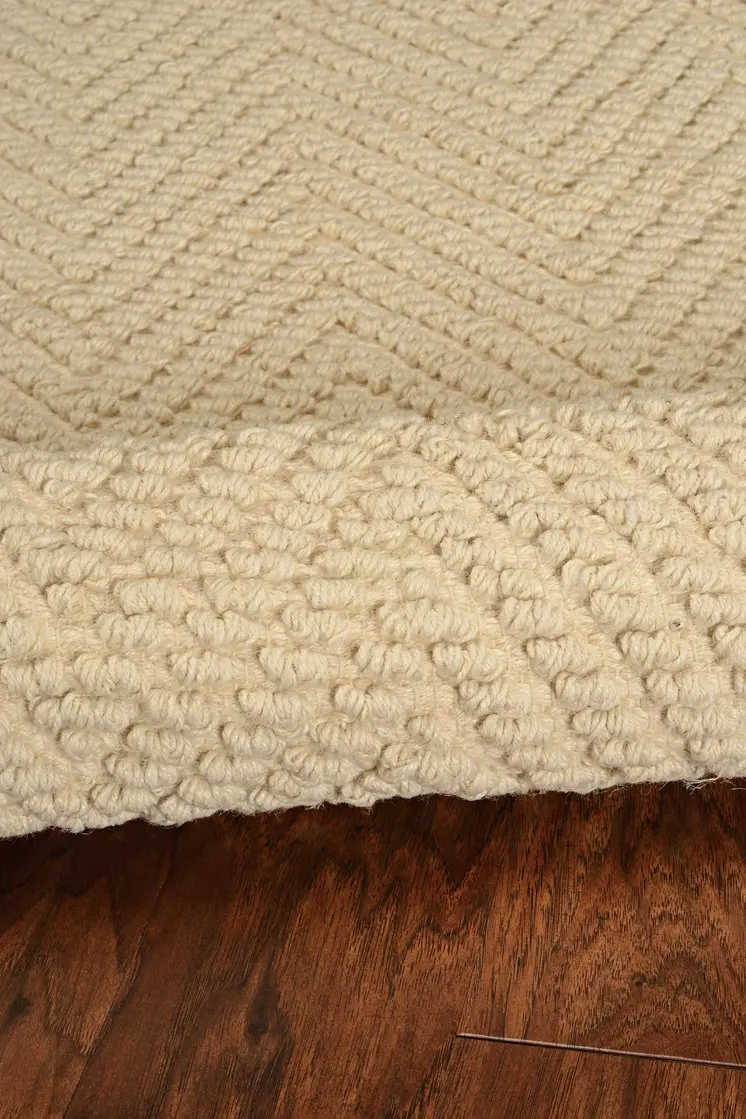 7' Ivory Jute Chevron Hand Woven Runner Rug
