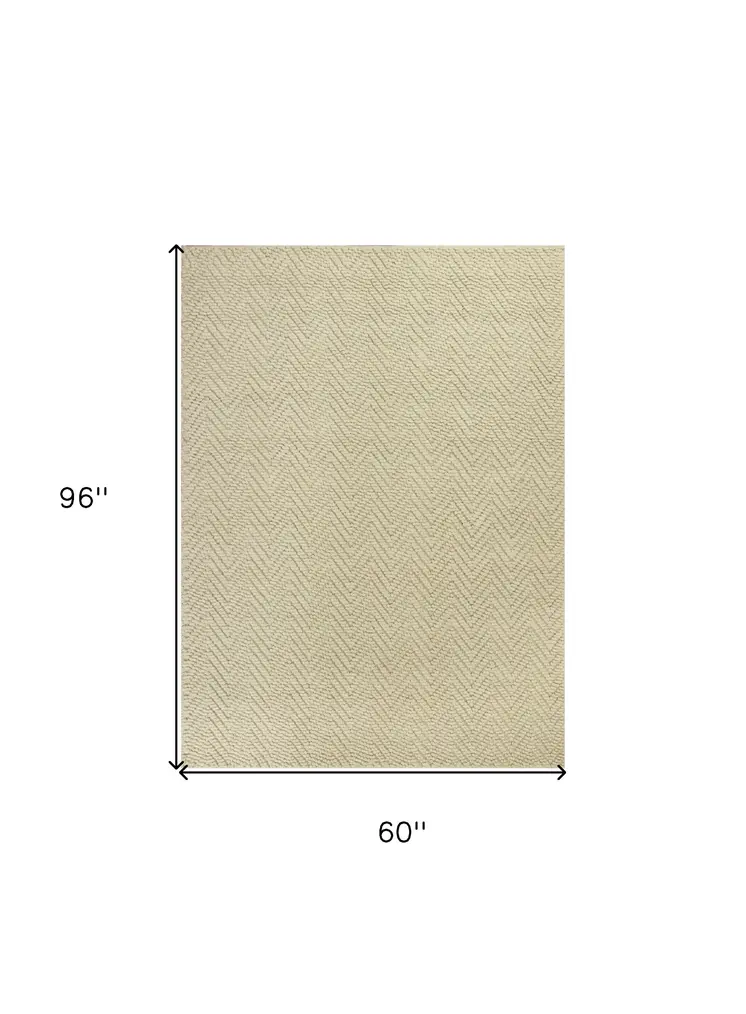 5' X 8' Ivory Jute Chevron Hand Woven Area Rug