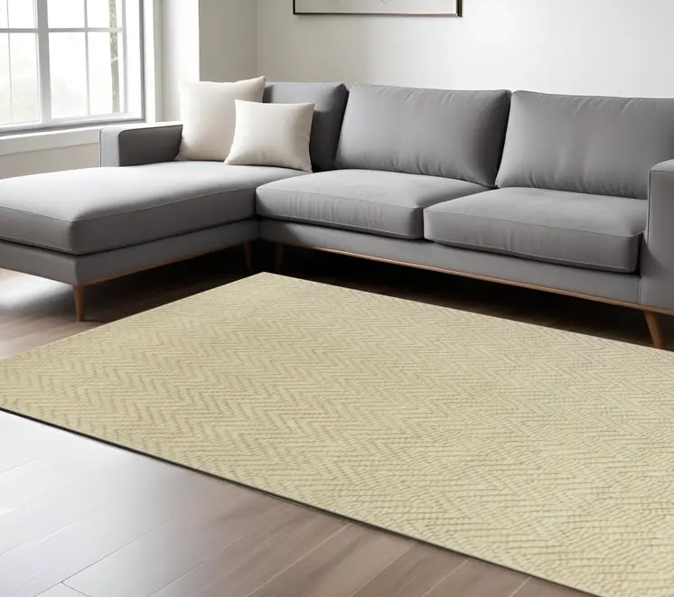 8' X 11' Ivory And Beige Jute Chevron Hand Woven Area Rug