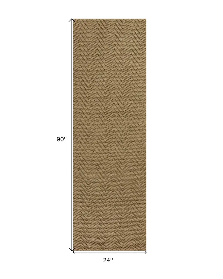 8' Natural Jute Chevron Hand Woven Runner Rug