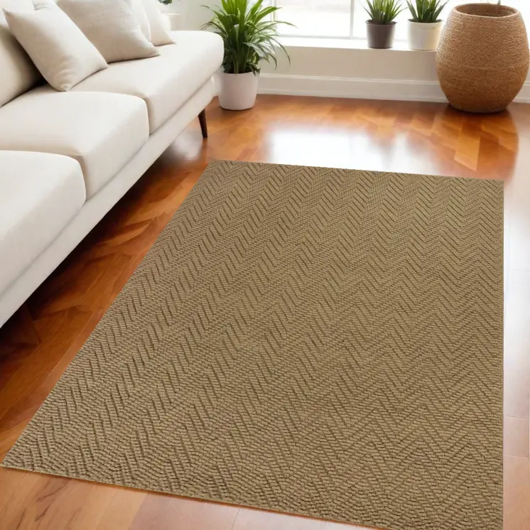 5' X 8' Natural Jute Chevron Hand Woven Area Rug