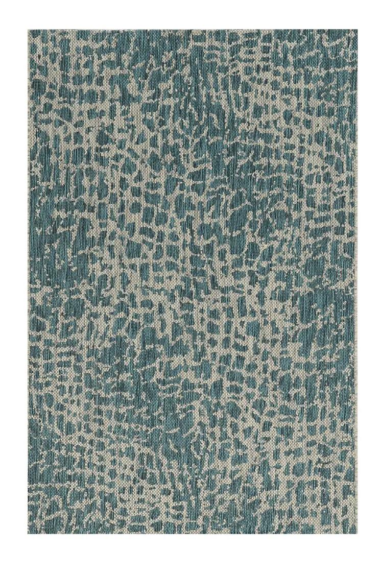 5' X 8' Teal Blue Abstract Indoor Outdoor Area Rug