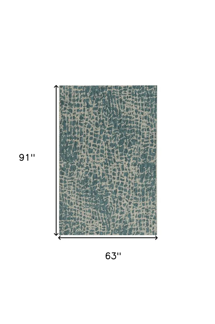 5' X 8' Teal Blue Abstract Indoor Outdoor Area Rug