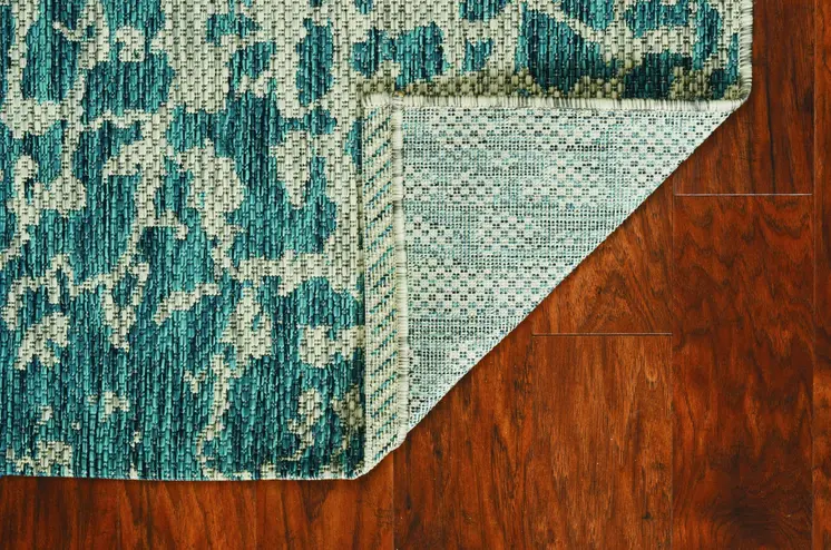 5' X 8' Teal Blue Abstract Indoor Outdoor Area Rug