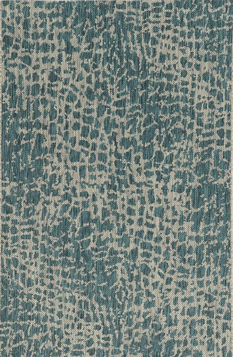 5' X 8' Teal Blue Abstract Indoor Outdoor Area Rug