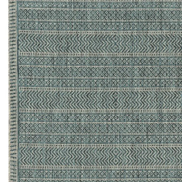 3' X 5' Teal Blue Geometric Indoor Outdoor Area Rug