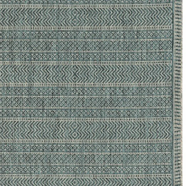 5' X 8' Teal Blue Southwestern Indoor Outdoor Area Rug