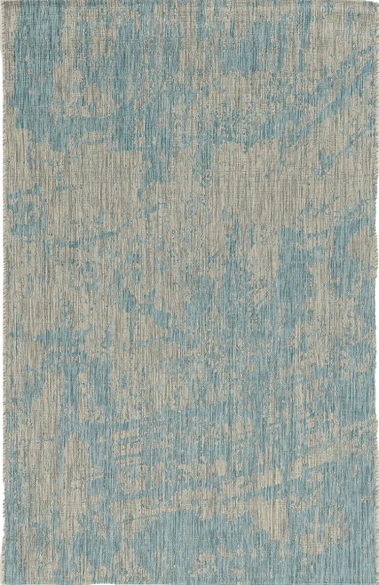 3' X 5' Teal Blue Abstract Indoor Outdoor Area Rug