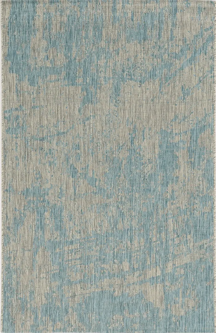 5' X 8' Teal Blue Abstract Indoor Outdoor Area Rug