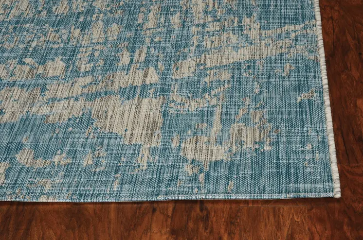 8' X 11' Teal Blue Abstract Indoor Outdoor Area Rug