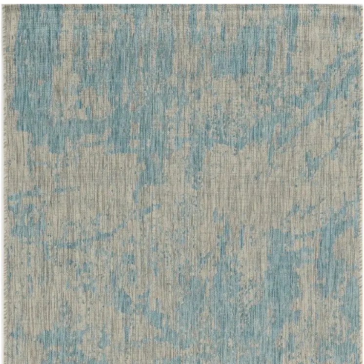 8' X 11' Teal Blue Abstract Indoor Outdoor Area Rug