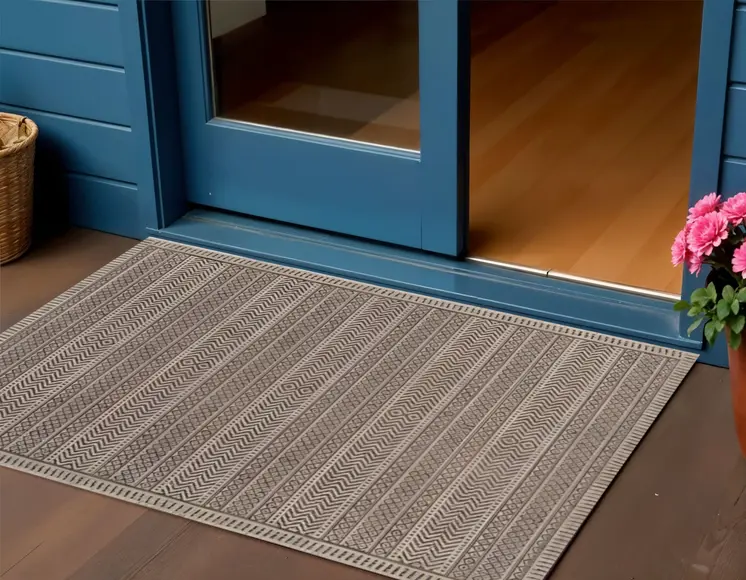 3' X 4' Brown Geometric Indoor Outdoor Area Rug