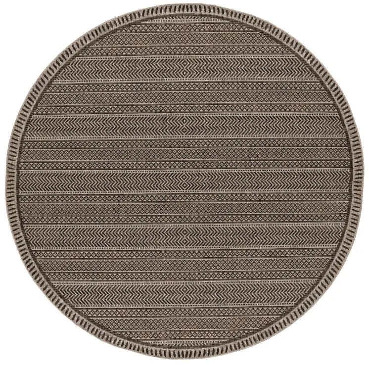 8' Brown Round Southwestern Indoor Outdoor Area Rug