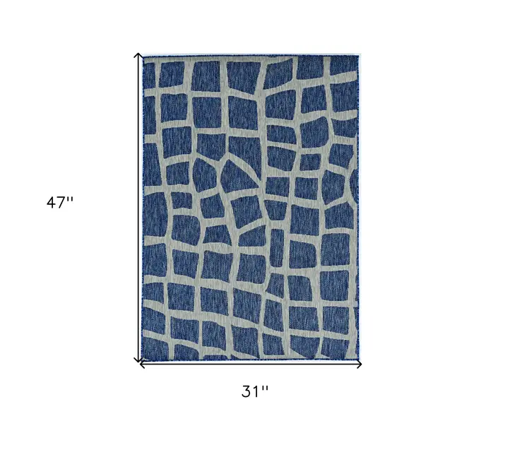 3' X 4' Blue And Gray Abstract Indoor Outdoor Area Rug