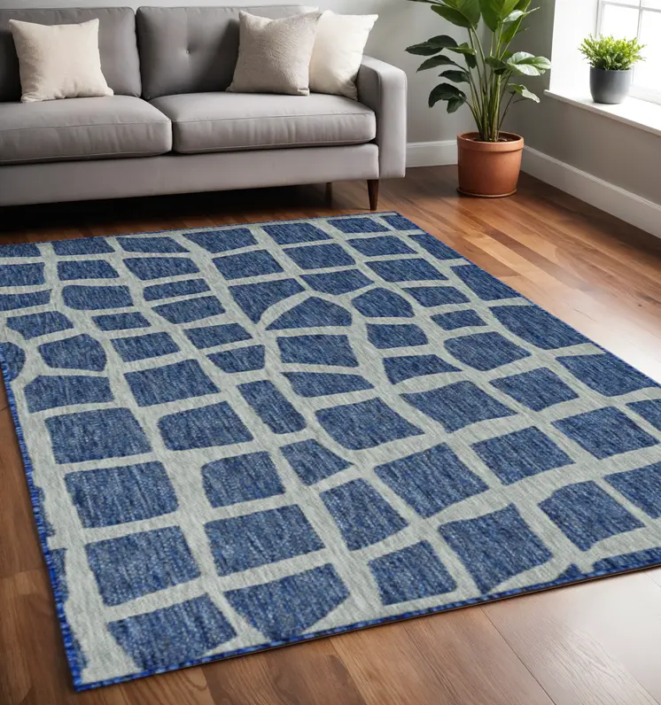 5' X 8' Blue Or Grey Abstract Panels Area Rug