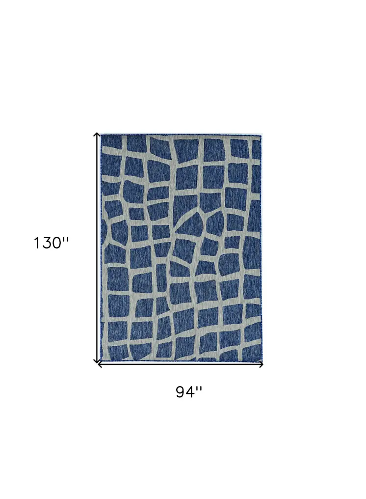 8' X 11' Blue And Gray Abstract Indoor Outdoor Area Rug
