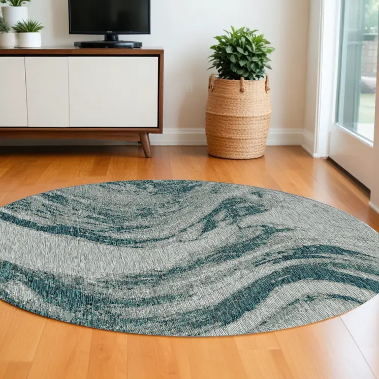 8' Gray Abstract Indoor Outdoor Area Rug