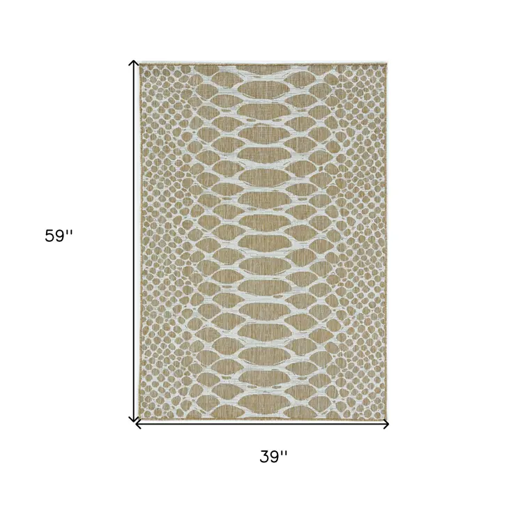 3' X 5' Brown And Ivory Abstract Indoor Outdoor Area Rug