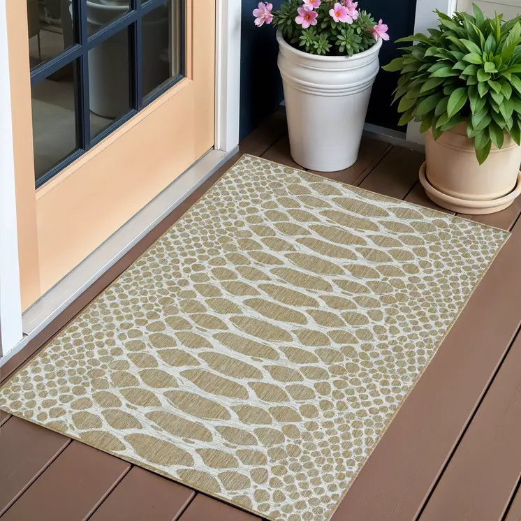3' X 5' Brown And Ivory Abstract Indoor Outdoor Area Rug