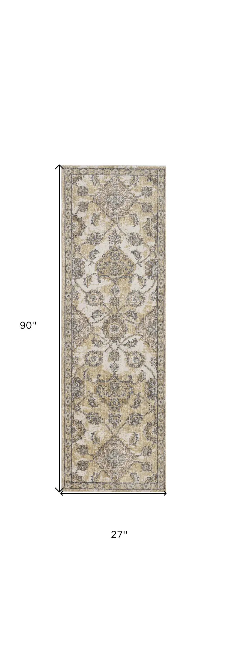 2' X 7' Ivory Sand Floral Vine Wool Indoor Runner Rug