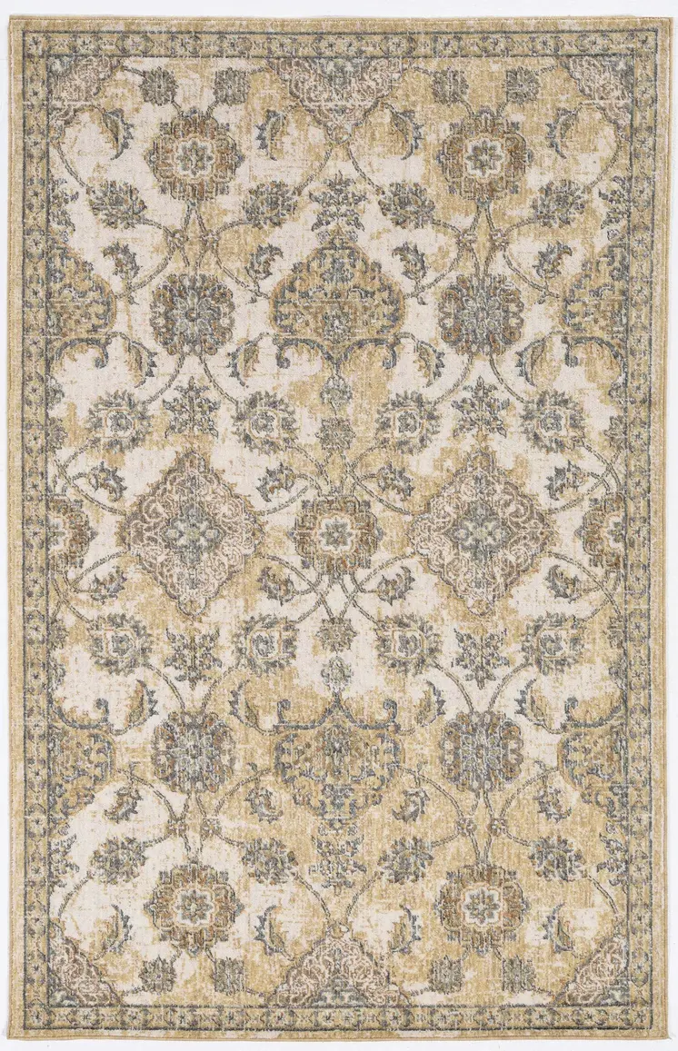 3' X 5' Ivory Wool Floral Vines Area Rug