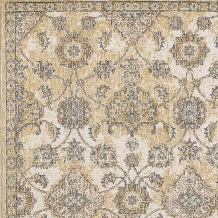 5' X 7' Ivory Beige And Gray Wool Floral Area Rug