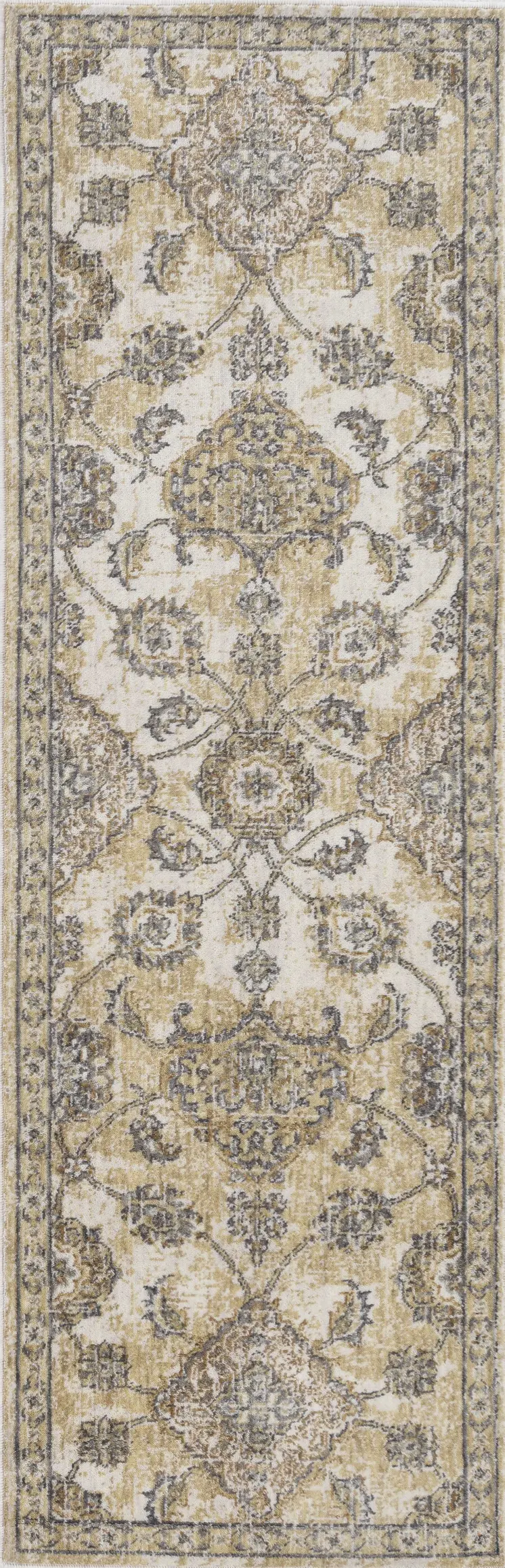 8' X 11' Ivory Sand And Gray Wool Floral Distressed Area Rug