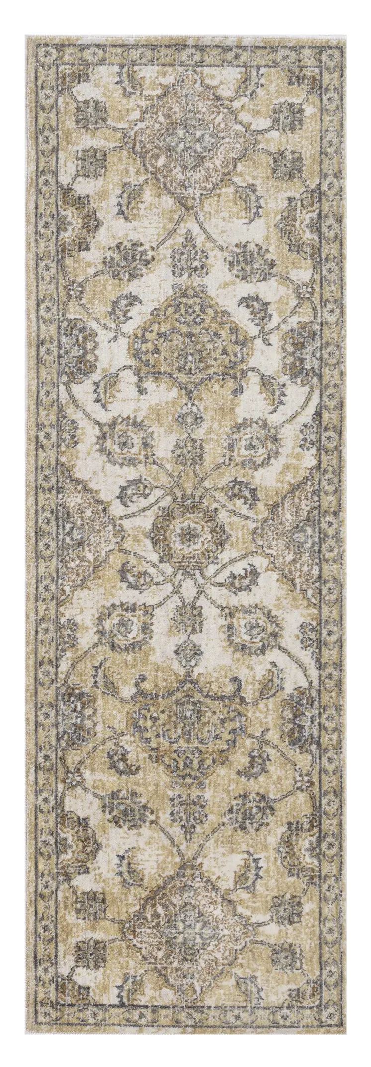 8' X 11' Ivory Sand And Gray Wool Floral Distressed Area Rug