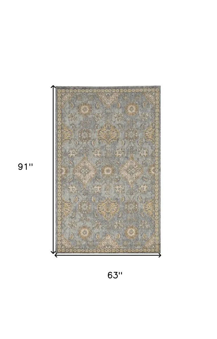 5' X 8' Sage Orange And Gray Wool Floral Distressed Area Rug